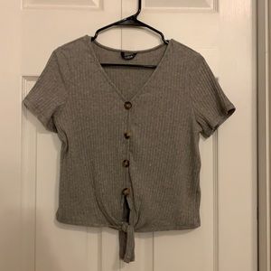 Shein Faux Button-Up Ribbed Blouse